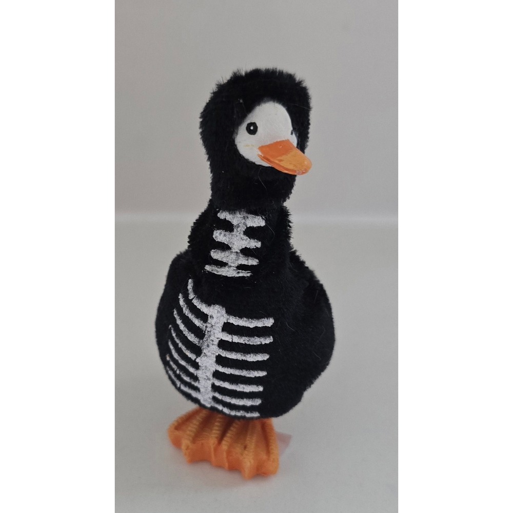 New Ganz Miniature Skeleton Duck Figurine Black Flocked Halloween Decor